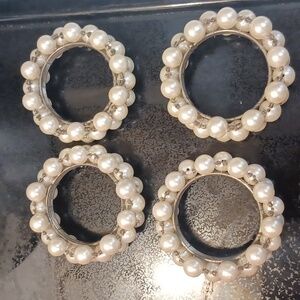 New! Elegant Large Pearl Napkin Rings S/4